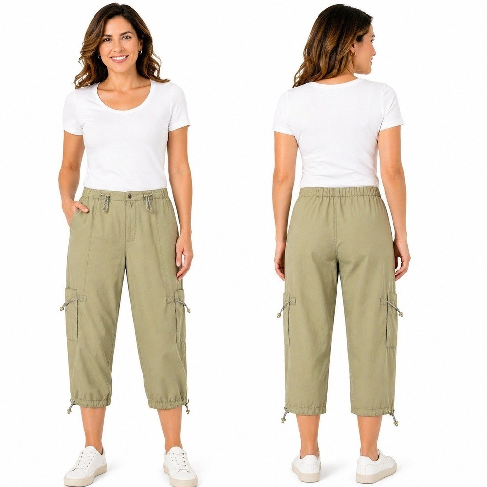 Sahalie Womens Pants‎ Large Sage Green Cargo Capri Pants Toggle Hiking Athletic